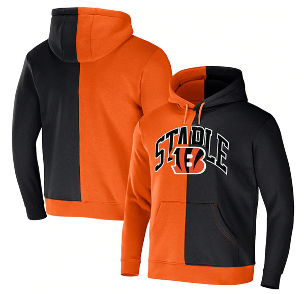 Men's Cincinnati Bengals Orange Black Split Logo Pullover Hoodie
